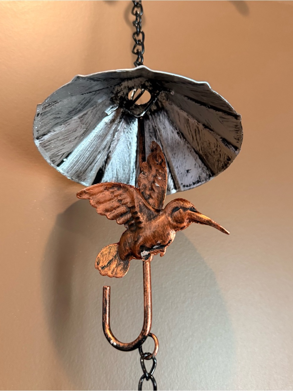 Antique Copper accented Hummingbird rain gutter hook - Decorative Home Accent